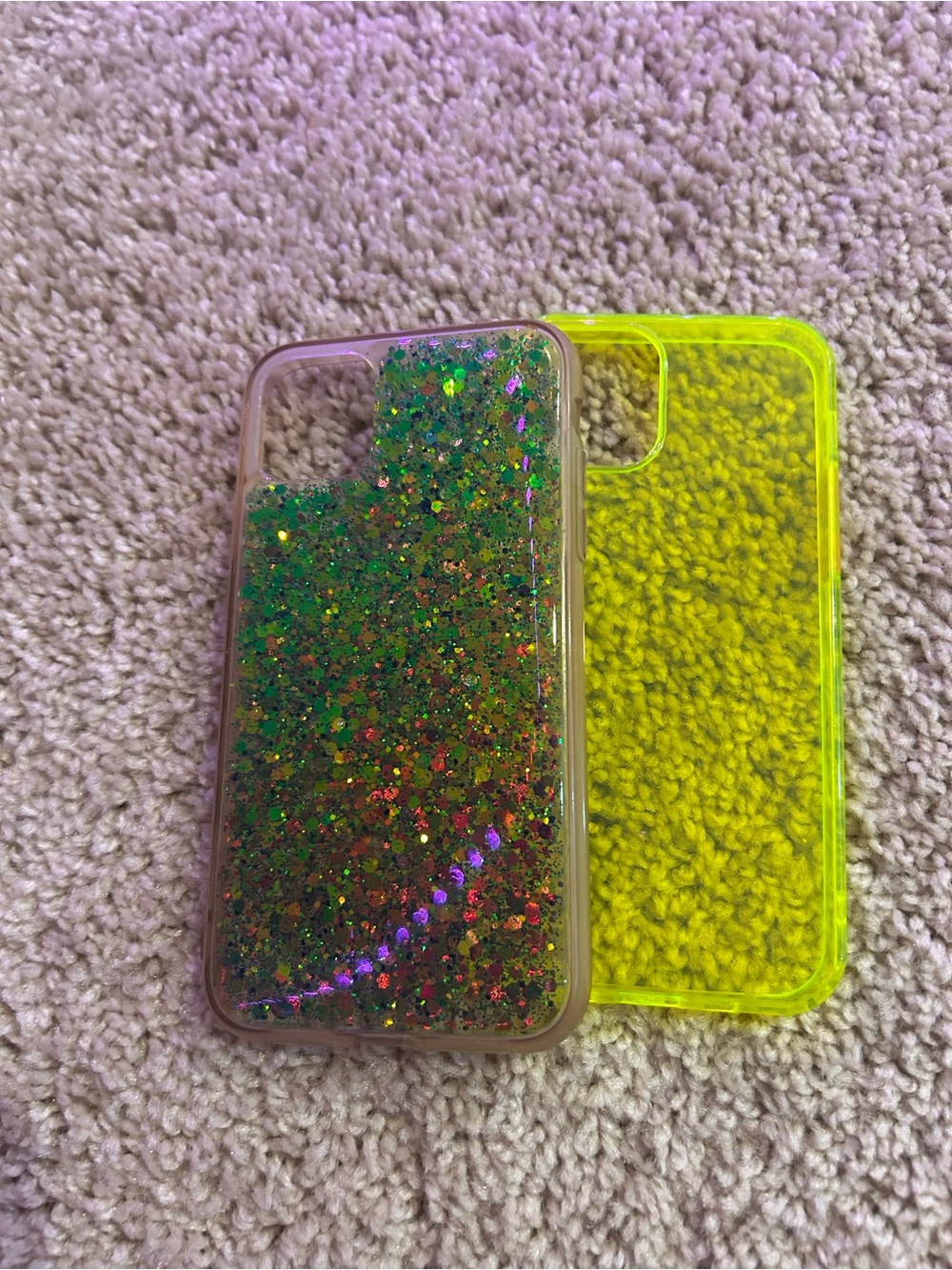 iPhone12 Glitter and Neon Yellow Phone Case Duo - Compatible Smartphone